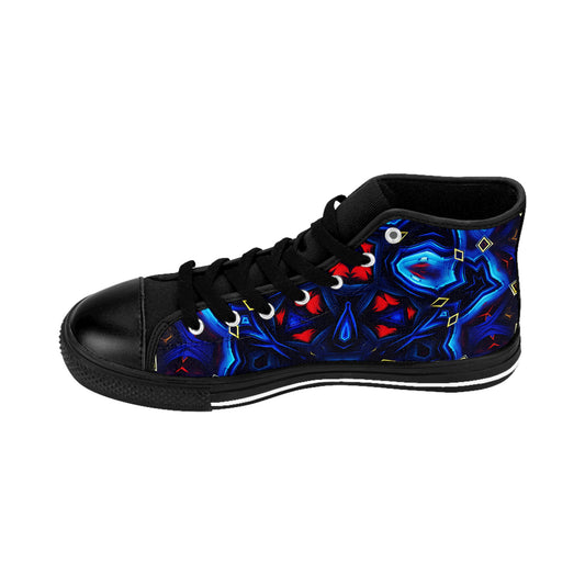 Men's Blue & Red Kaleidoscope Pattern All Over Print High-Top Sneakers