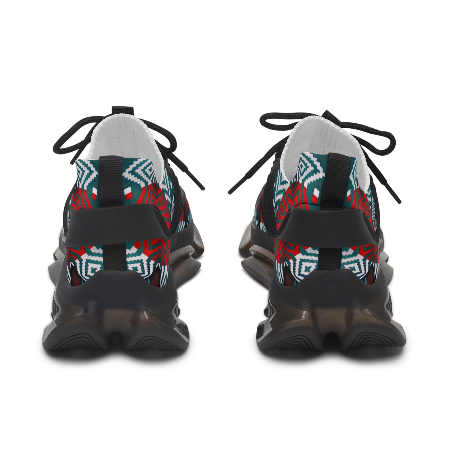 Women's Red & Teal Aztec Geo Pattern All Over Print Mesh Sneakers