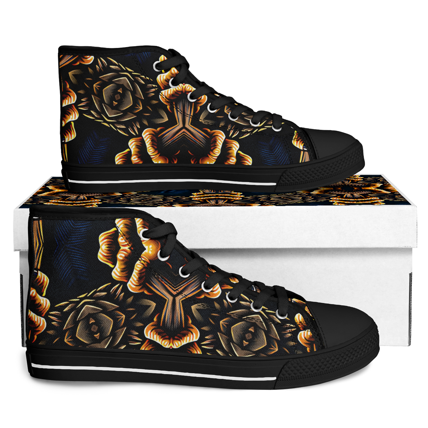 Women's Geometric Gold & Black Pattern Urban Peak High Top Shoes