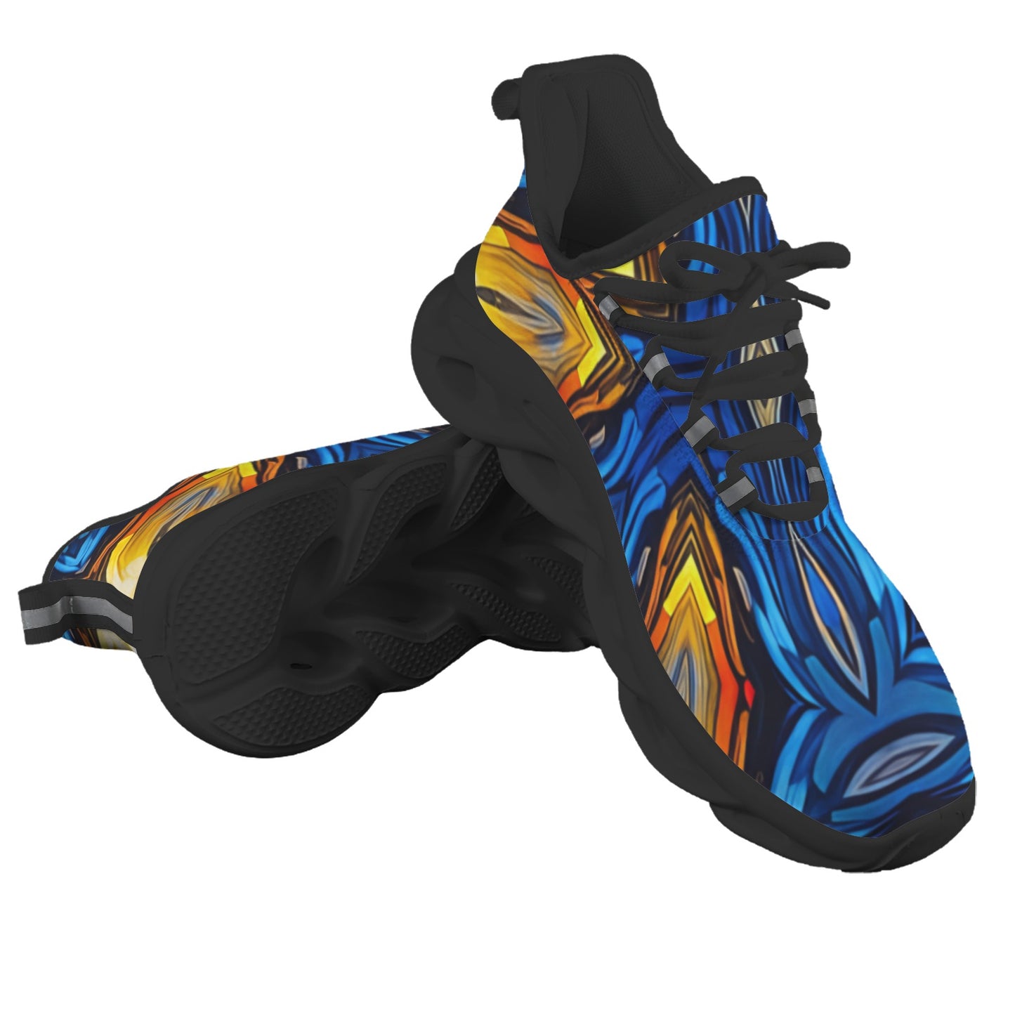 Men's Bold Blue & Gold Abstract Pattern All-Over Print All Over Print Twisted Sole Sneakers
