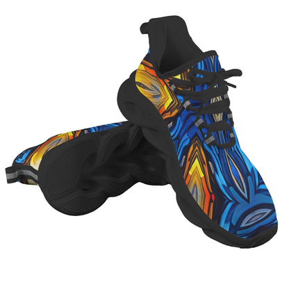 Men's Bold Blue & Gold Abstract Pattern All-Over Print All Over Print Twisted Sole Sneakers