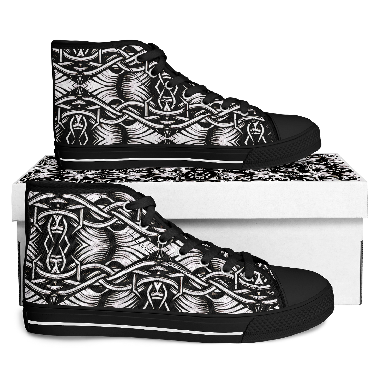 Men’s Black Intricate Silver Chain Tattoo Pattern High Urban Peak High Top Shoes