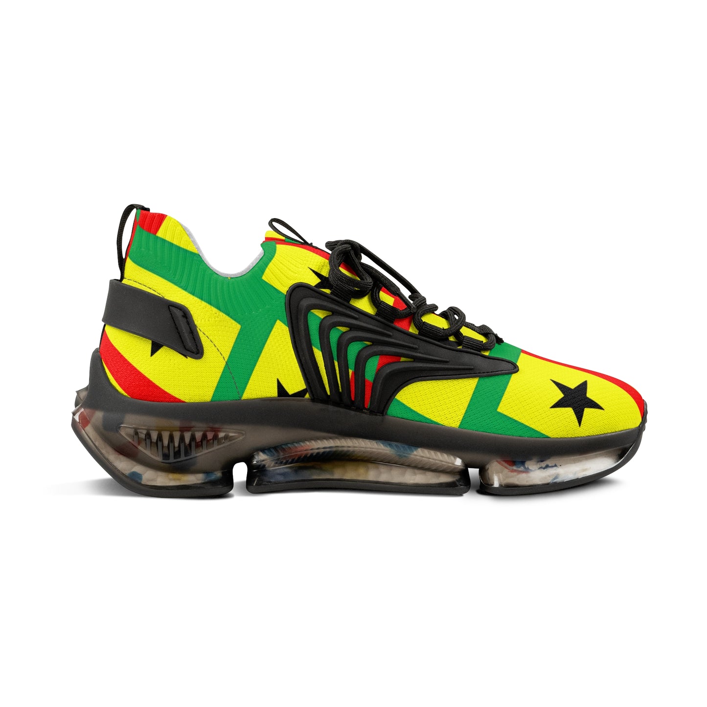 Men's Red Yellow Green Black Stars Athletic Mesh Sneakers