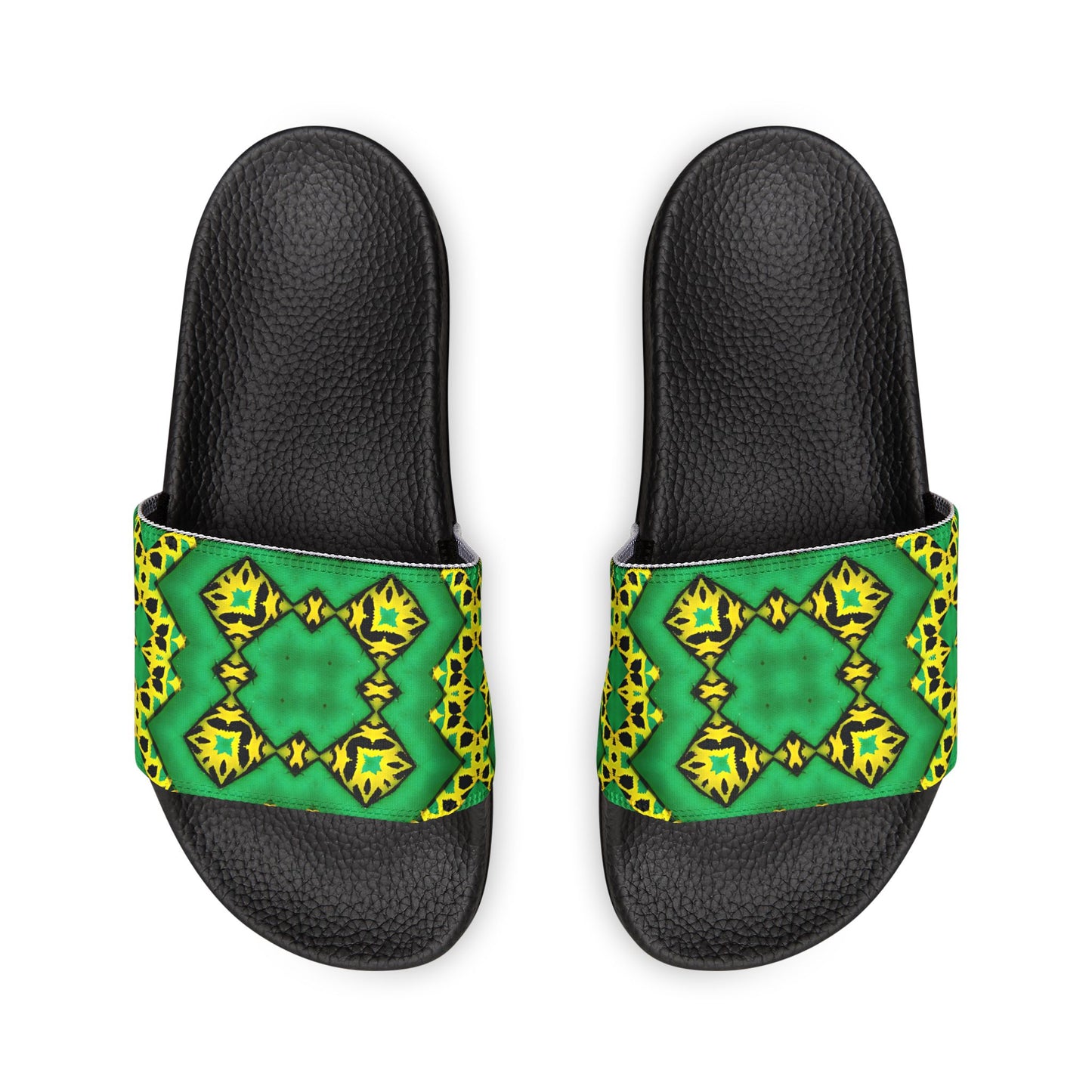 Women's Green & Yellow Kaleidoscope Removable-Strap Pool Slides