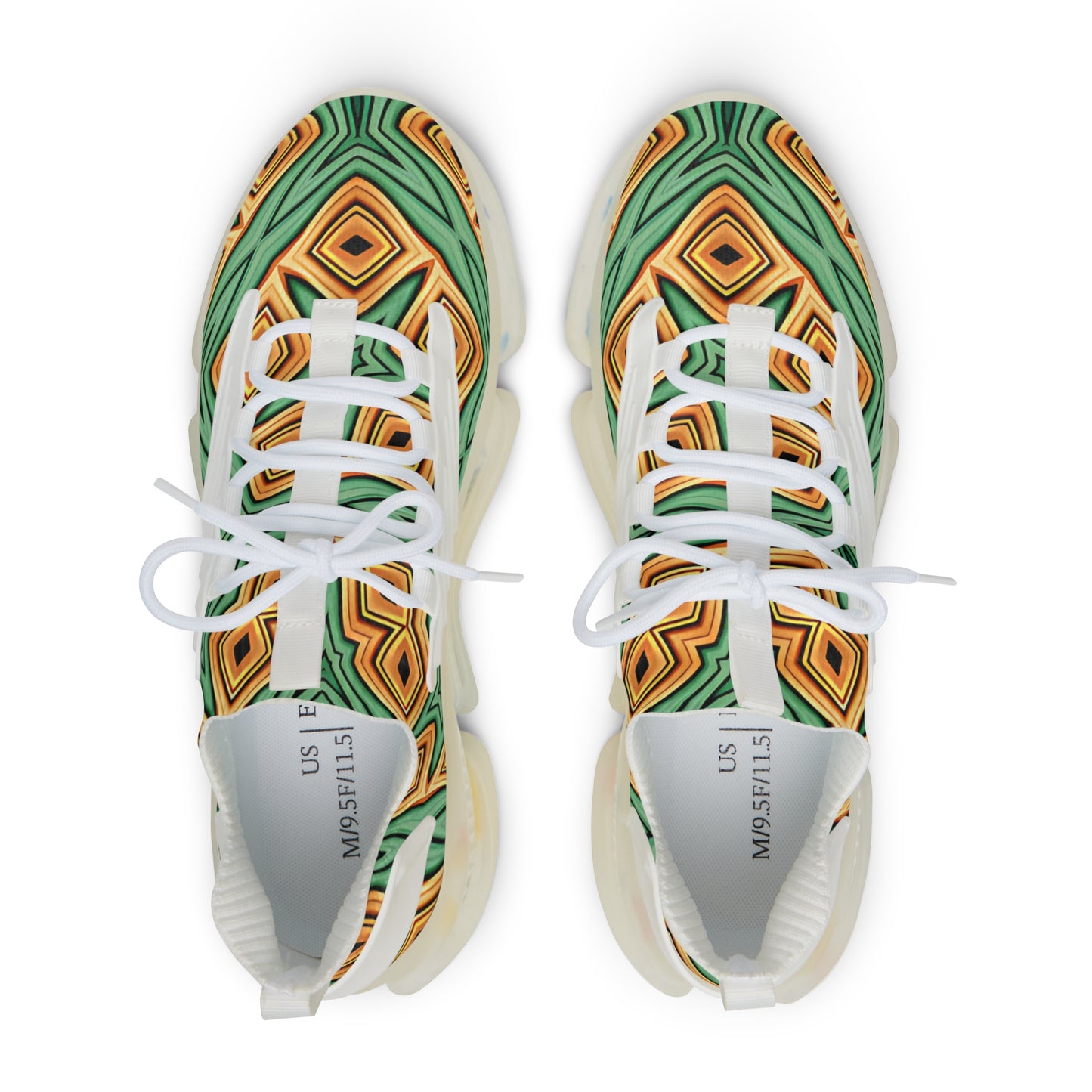 Men's Green & Gold Geometric Pattern Mesh Sneakers