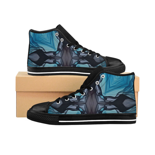 Men's Blue Geometric Pattern All Over print High-Top Sneakers