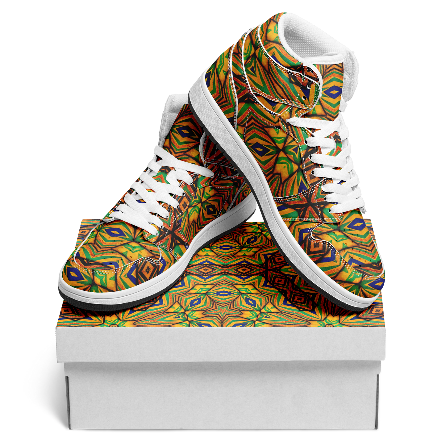 Men's Bold African Kente Inspired Pattern All-Over Print Motion High Top Shoes