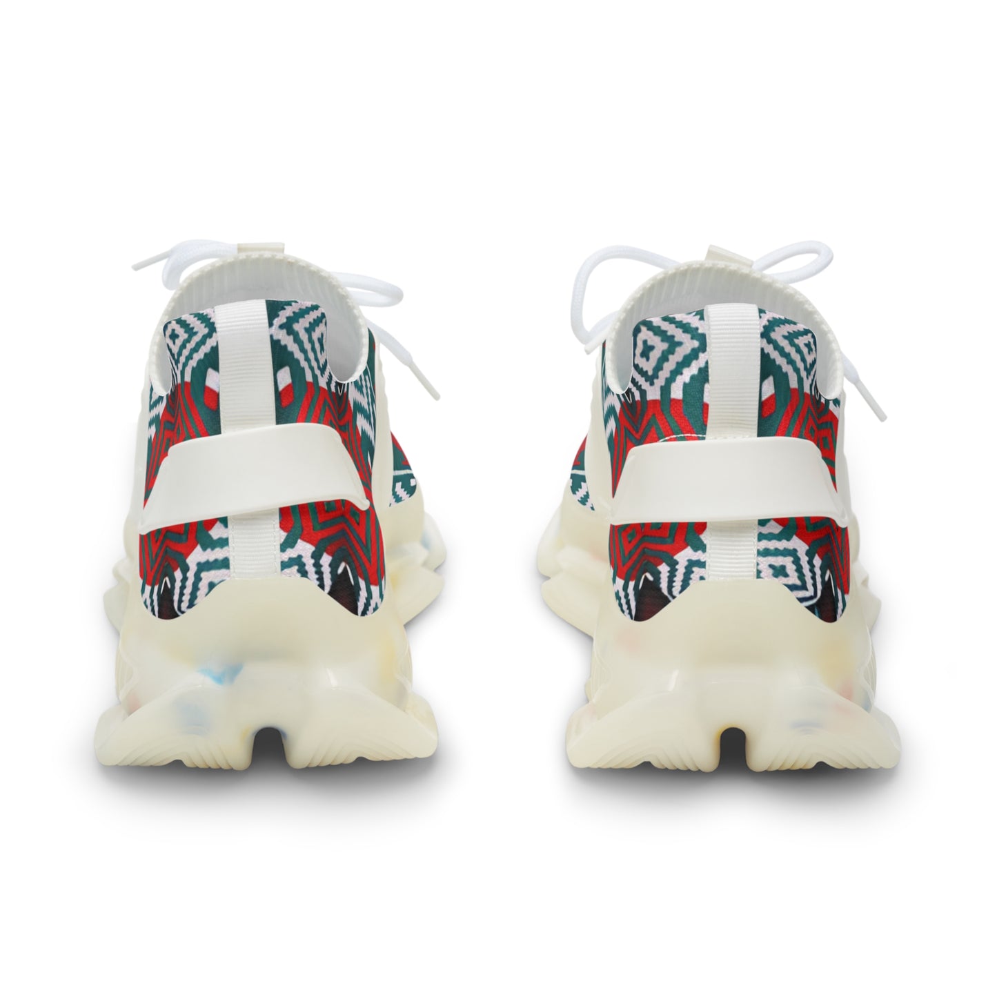Men's Red & Teal Aztec Geo Pattern All Over Print Mesh Sneakers