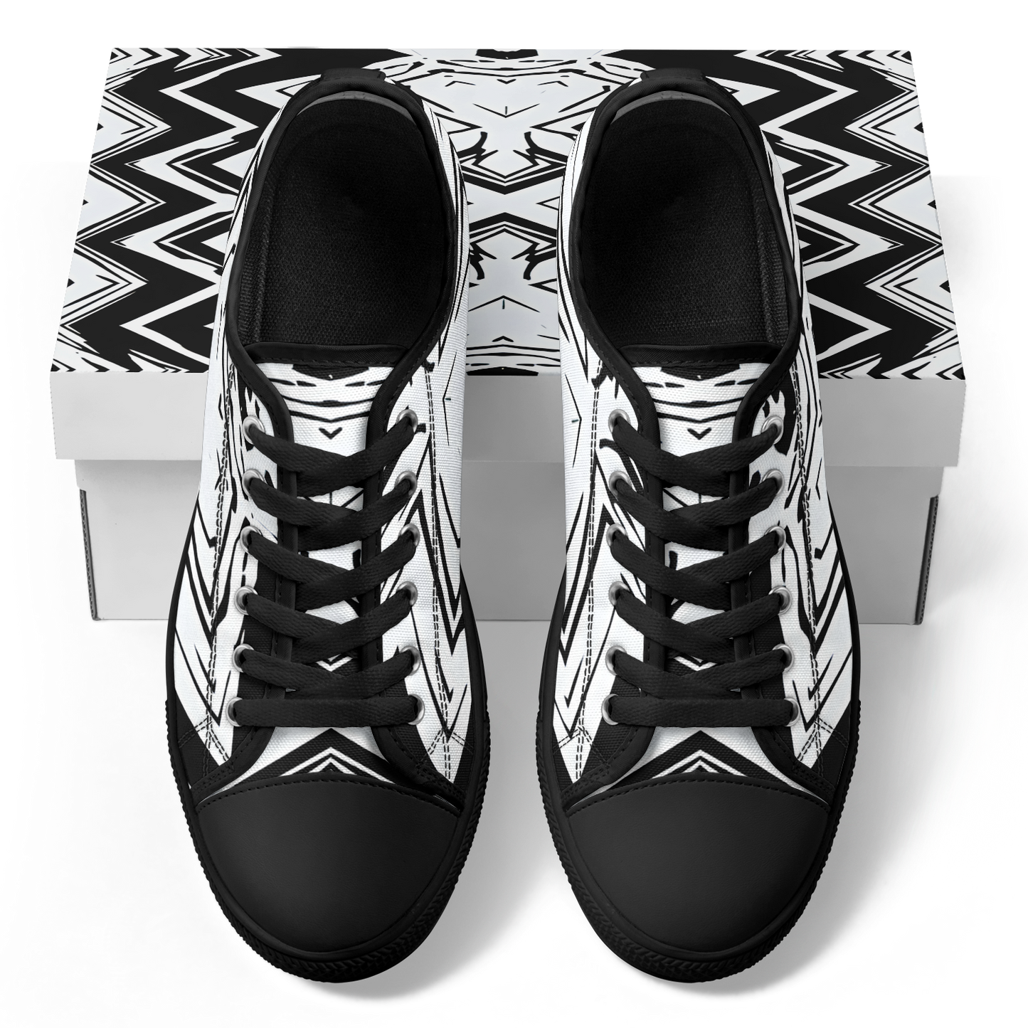 Women's Black & White Kaleidoscope Pattern All Over Print Urban Peak Low Shoes