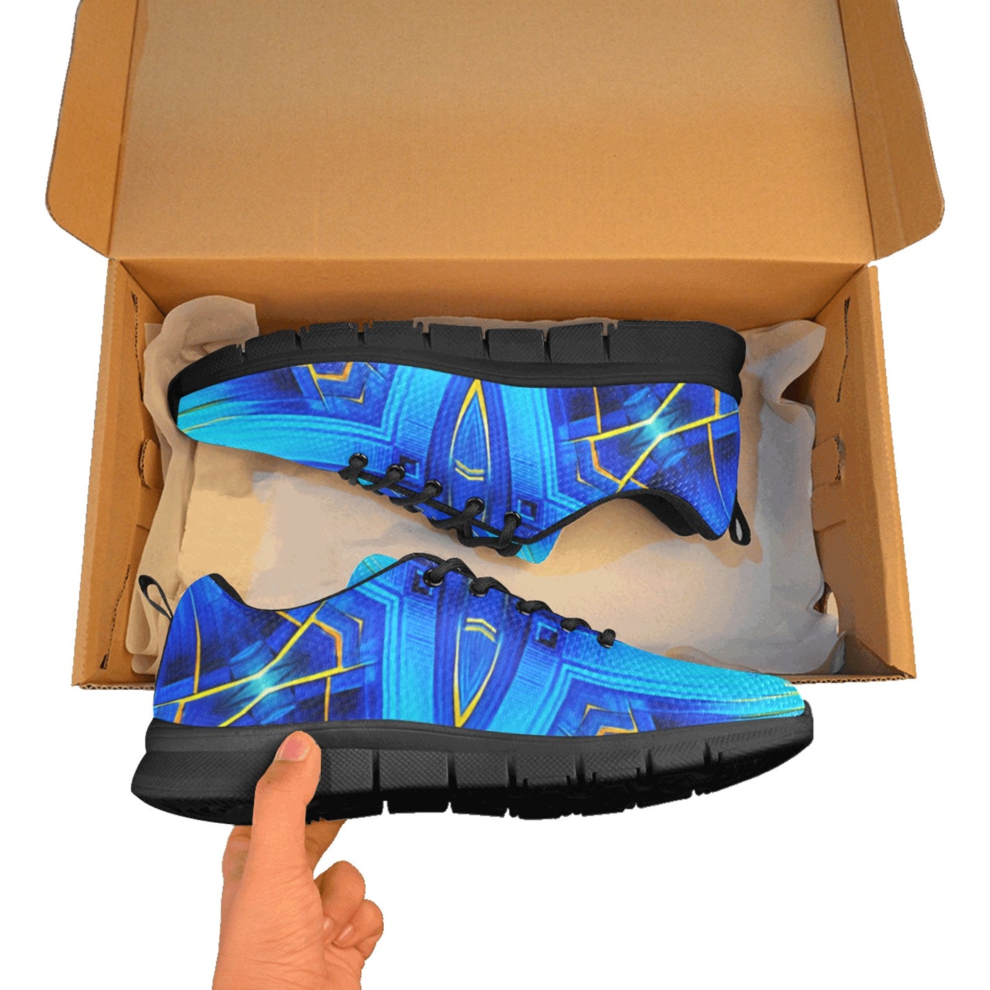 Men Vibrant Blue Geometric All-Over Print Breathable Running Shoes