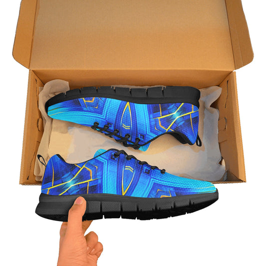 Men Vibrant Blue Geometric All-Over Print Breathable Running Shoes