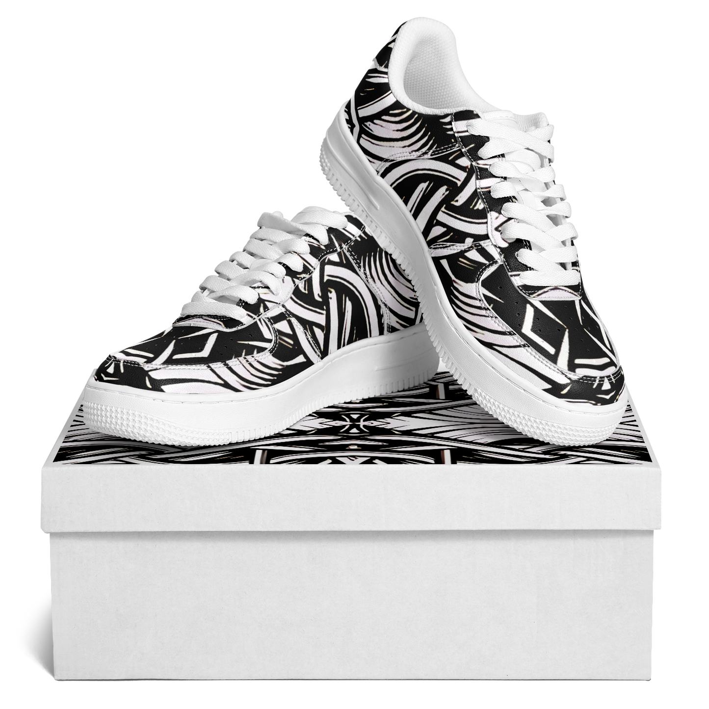 Men’s Black Intricate Silver Chain Tattoo Pattern High Core Low Shoes