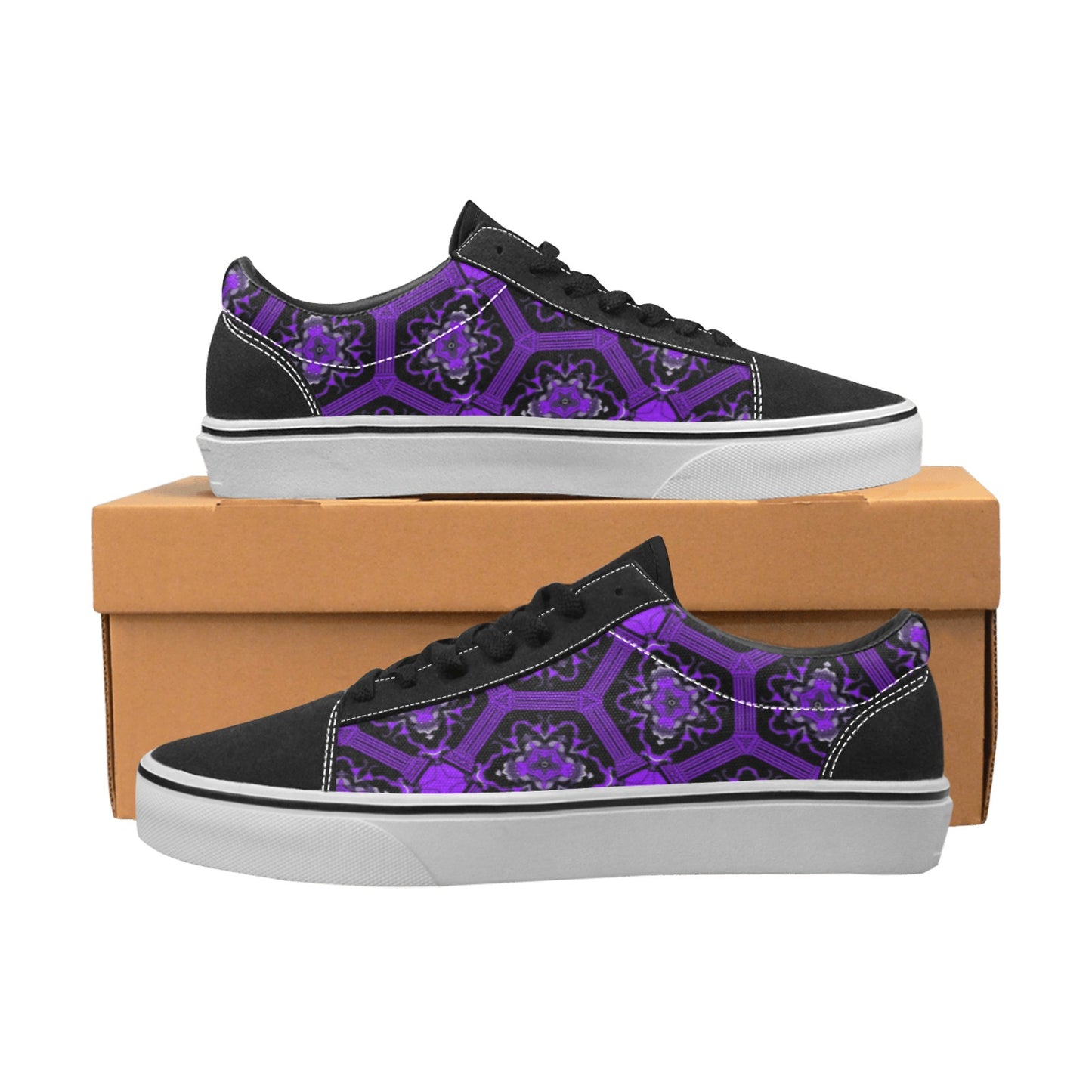 Women's Purple Gothic Mandala Low Top Skateboarding Shoes.