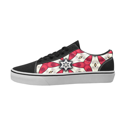 Women's Red & White Geometric Star Pattern Low Top Skateboarding Shoes.
