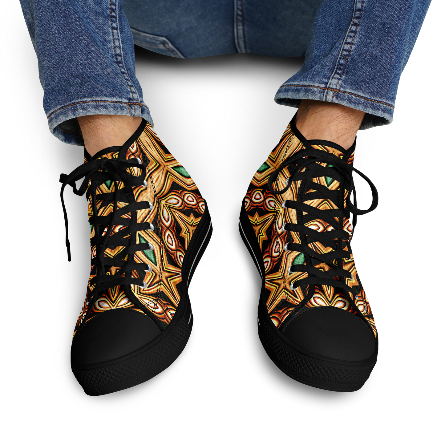 Men's Green & Gold Retro Kaleidoscope Pattern Urban Peak High Top Shoes