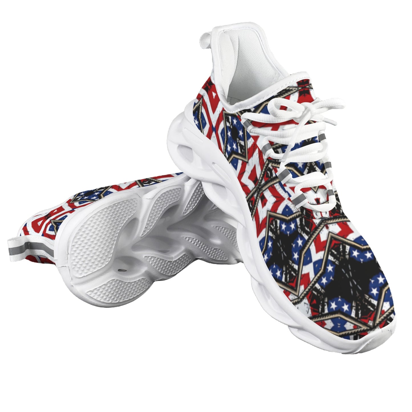 Men's Patriotic Star Kaleidoscope Pattern All-Over Print Twisted Sole Sneakers