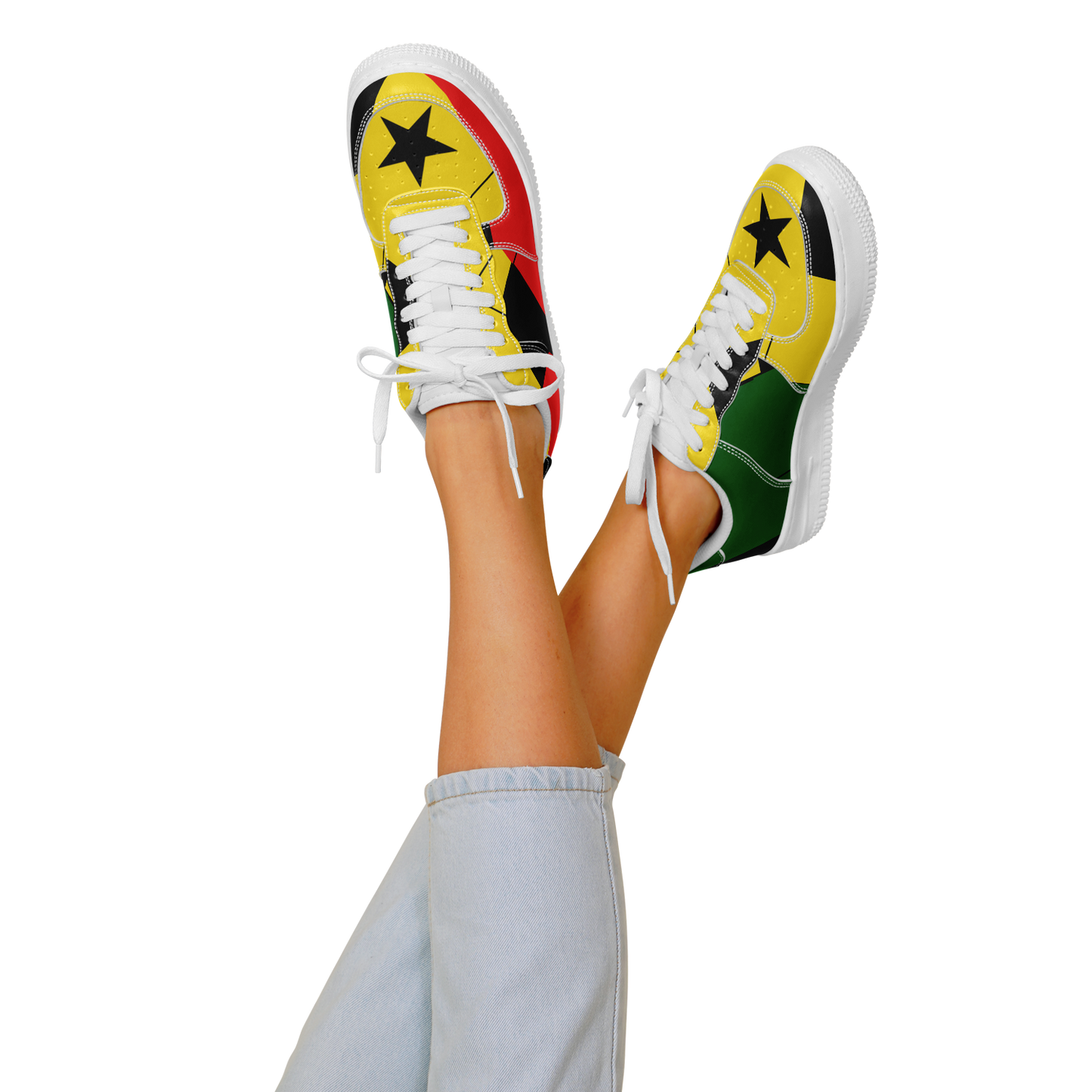 Women's Red Yellow Green and Black Stars Pattern All Over Print Urban Peak High Top Shoes