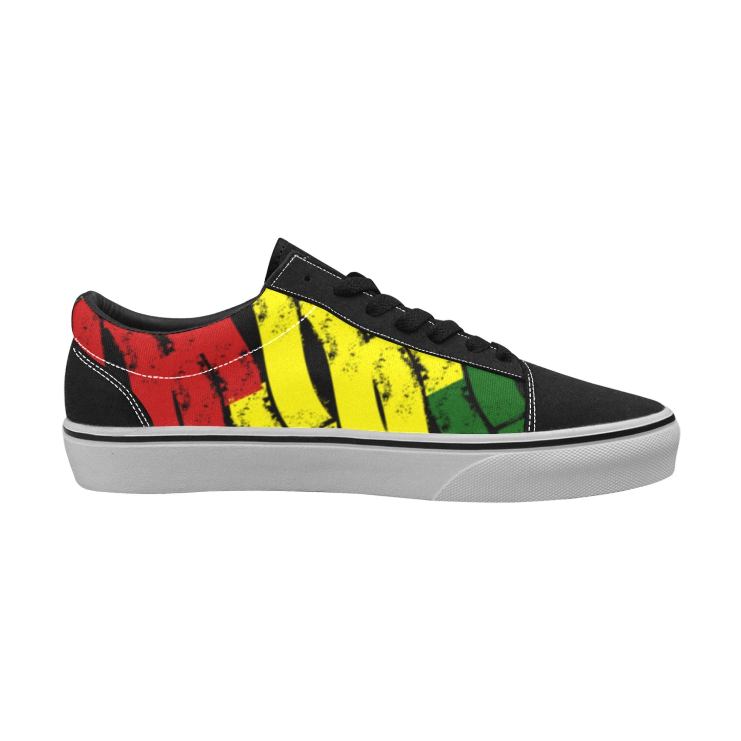 Women's Red Yellow Green and Black Stars Low Top Skateboarding Shoes.