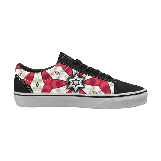 Men's Red & White Geometric Star Pattern Low Top Skateboarding Shoes