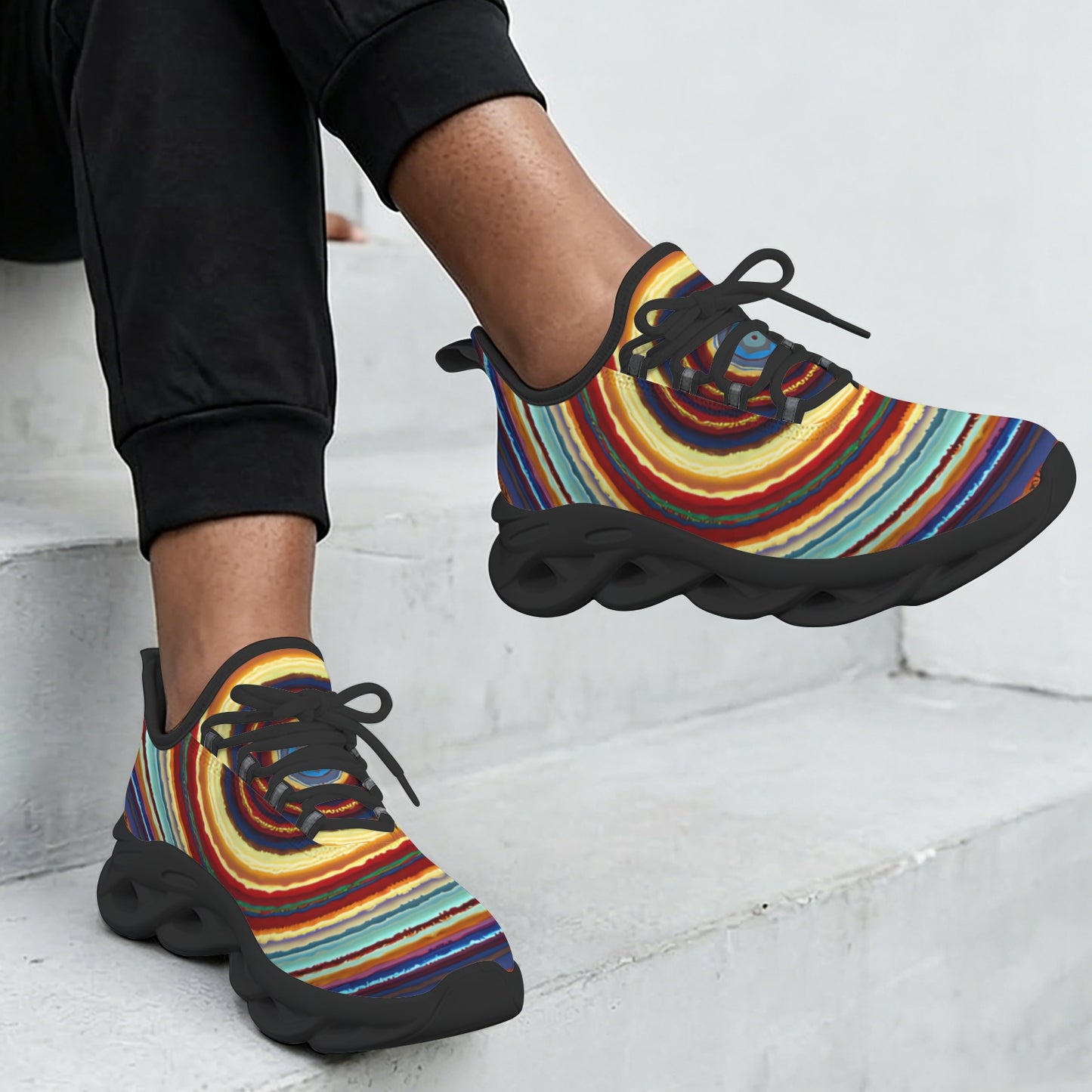 Women's Retro Radiant Circle Pattern All-Over Print Twisted Sole Sneakers