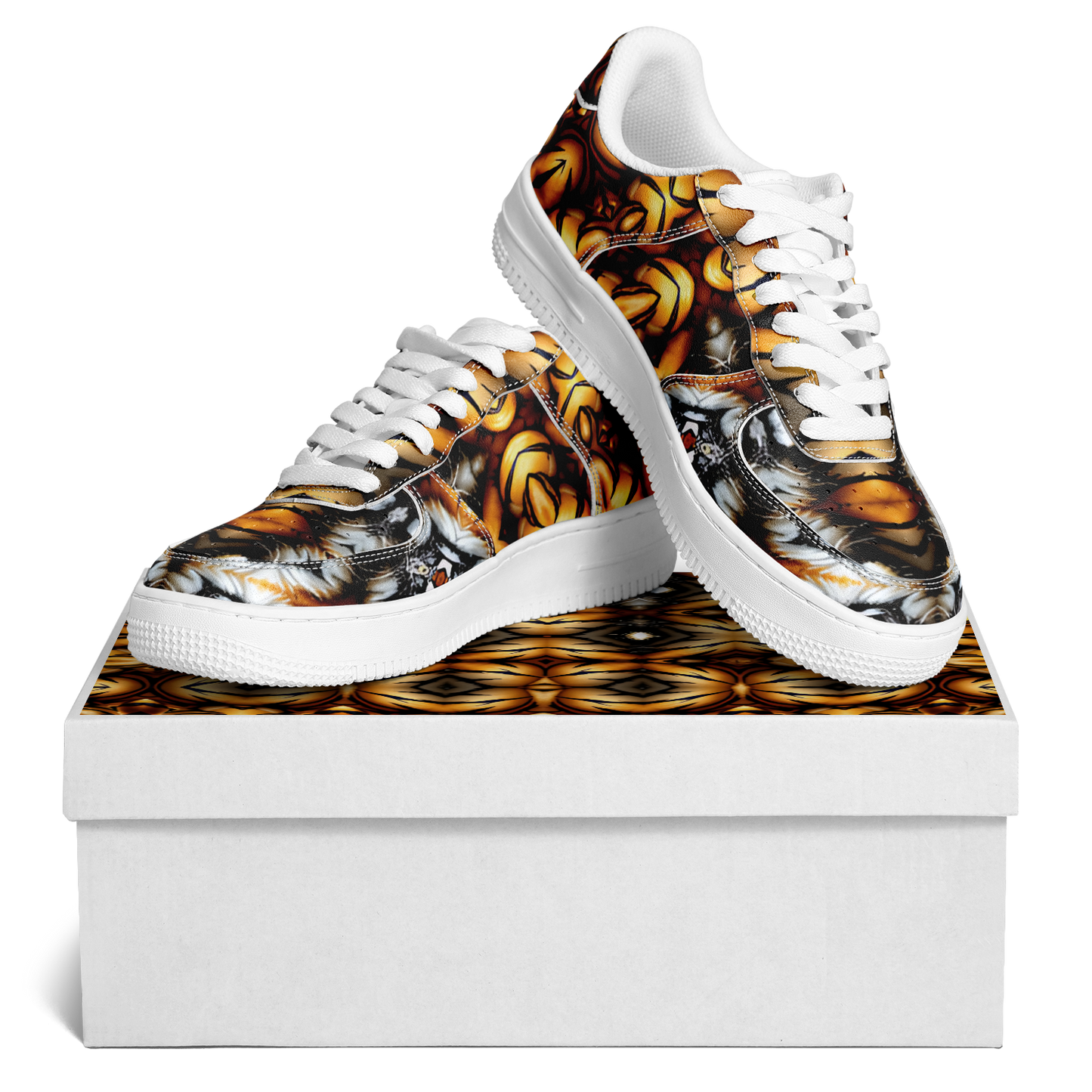 Men's Golden & White Kaleidoscope Pattern All-Over Print Core Low Shoes