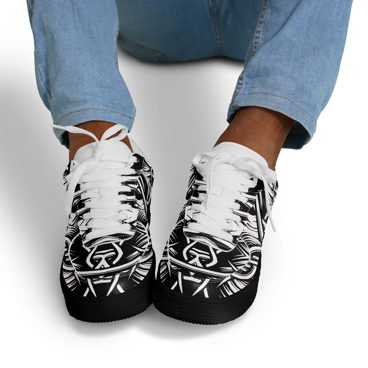 Men’s Black Intricate Silver Chain Tattoo Pattern High Core Low Shoes