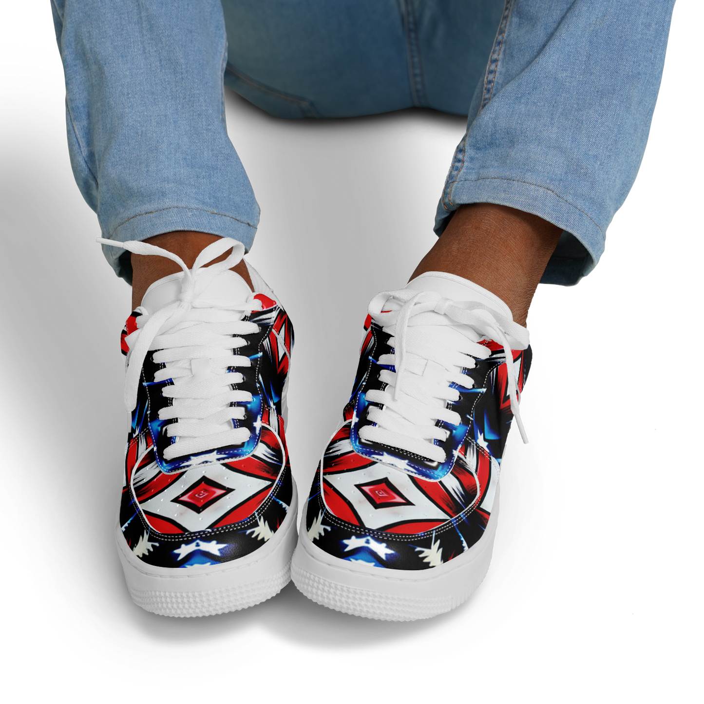 Men's Red White Blue Geometric Pattern All-Over Print Core Low Shoes