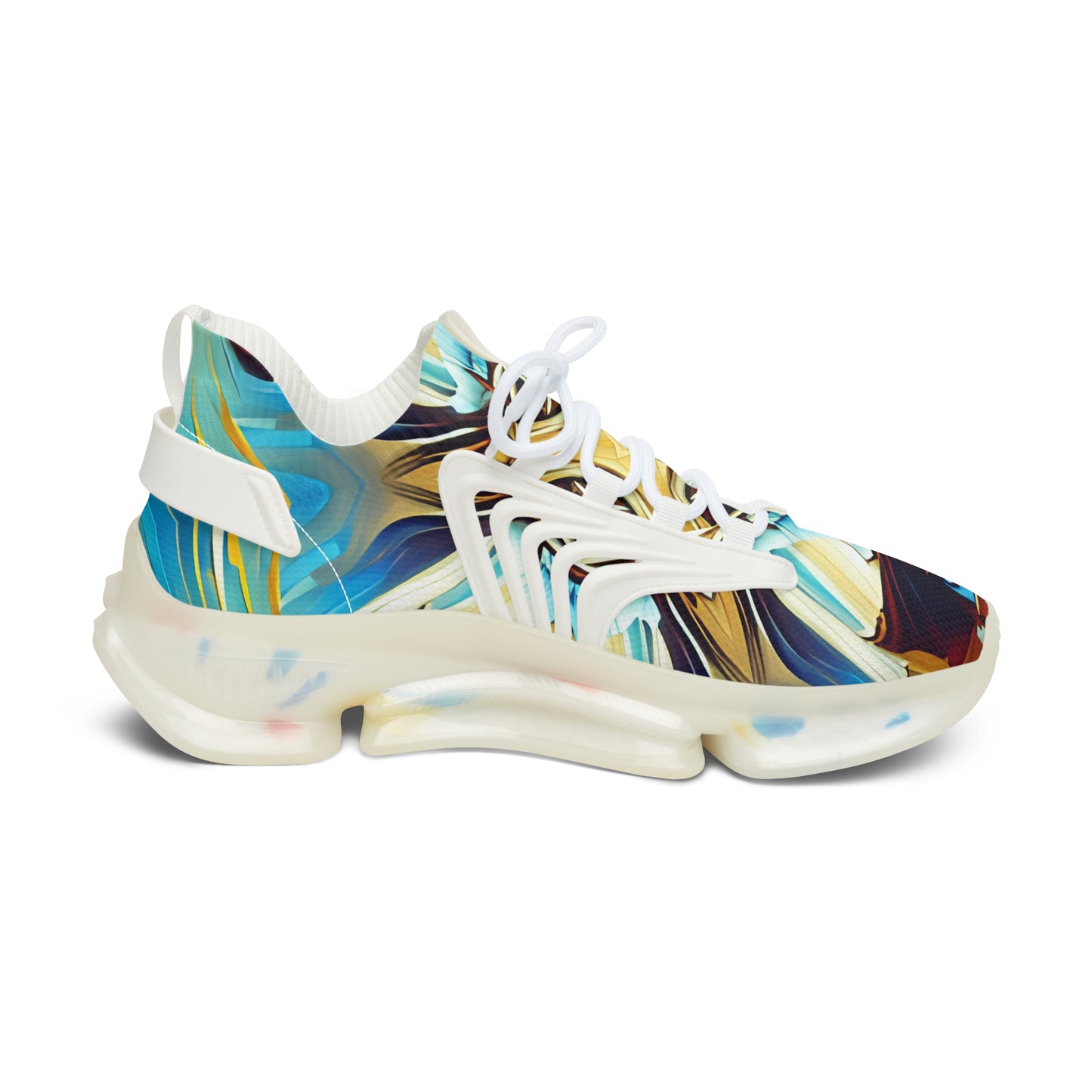 Women's Abstract Ocean Wave All Over Print Mesh Athletic Sneakers