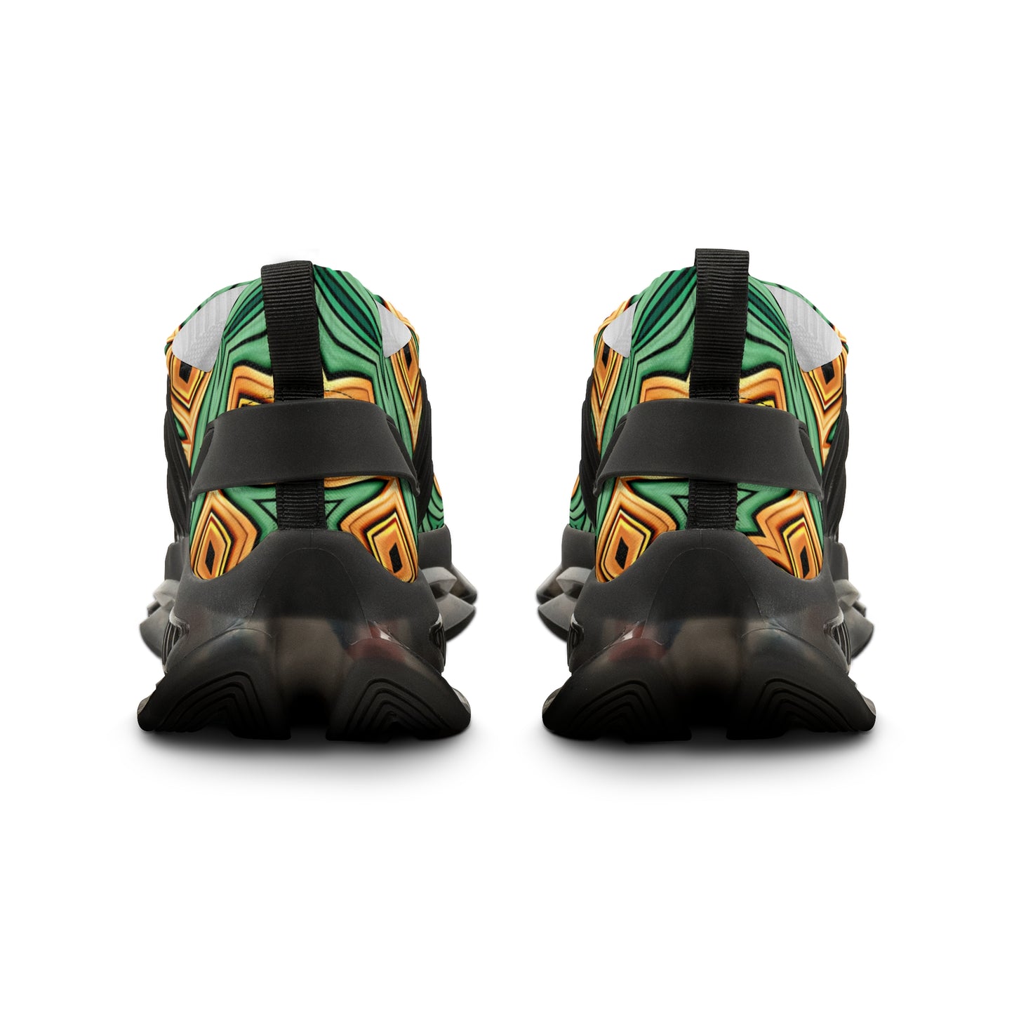 Men's Green & Gold Geometric Pattern Mesh Sneakers