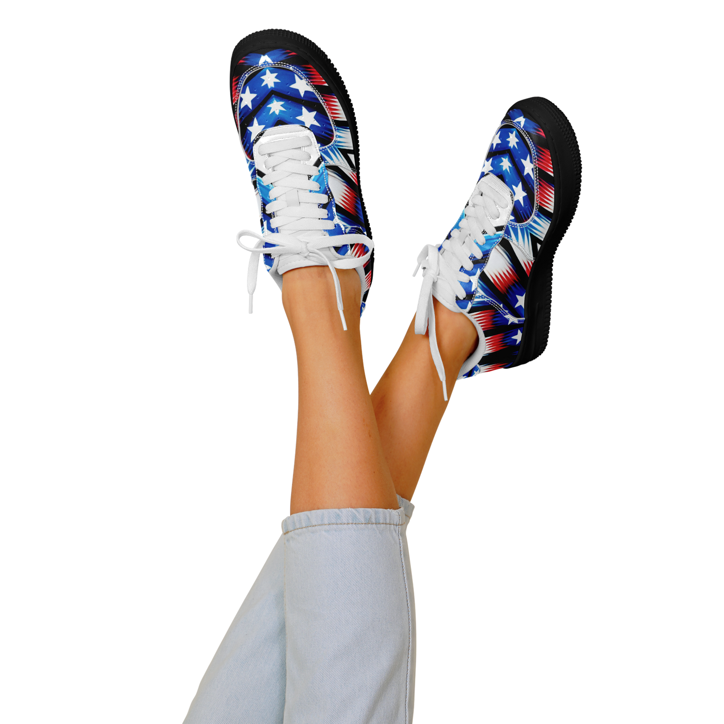 Women's Red White Blue Geometric Pattern All-Over Print Core Low Shoes