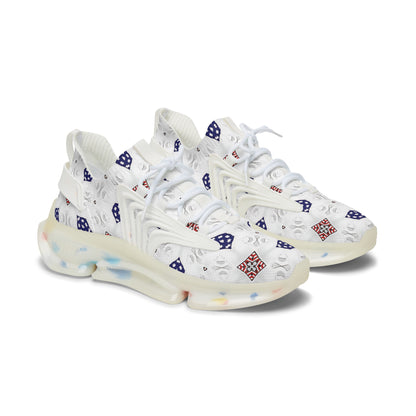 Women’s White Blue & Red Patterned Mesh Sneakers