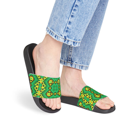 Women's Green & Yellow Kaleidoscope Removable-Strap Pool Slides