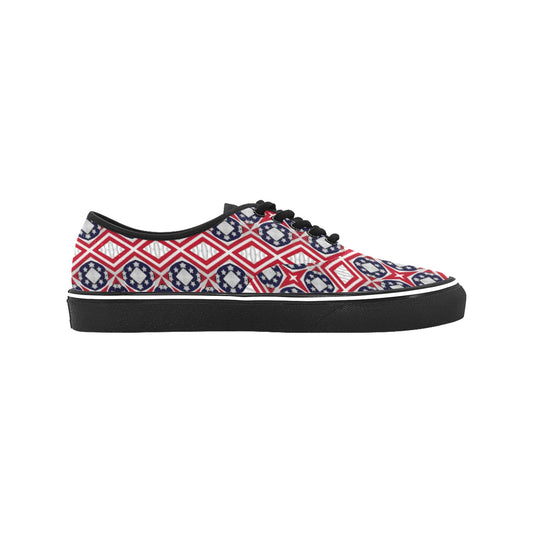 Women's Patriotic Red White Blue Geometric All Over Print Classic Canvas Low Top Shoes.