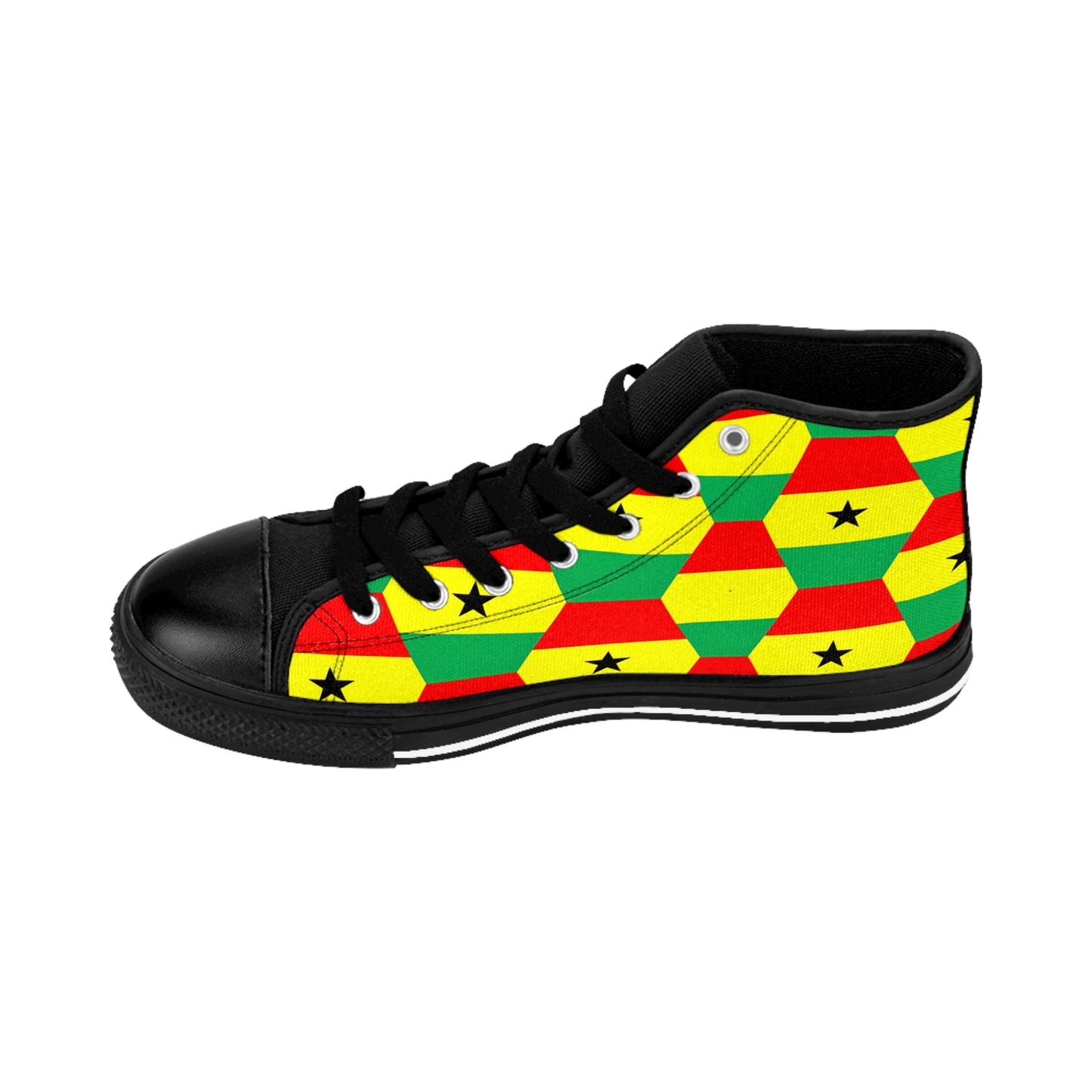 Women's Red Yellow Green Stars Flag Hex Pattern High Top Sneakers