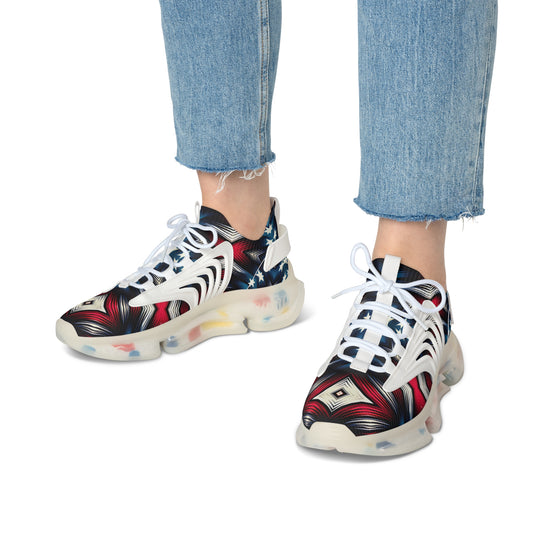 Women's Mesh Red & Navy Kaleidoscope Athletic Sneakers
