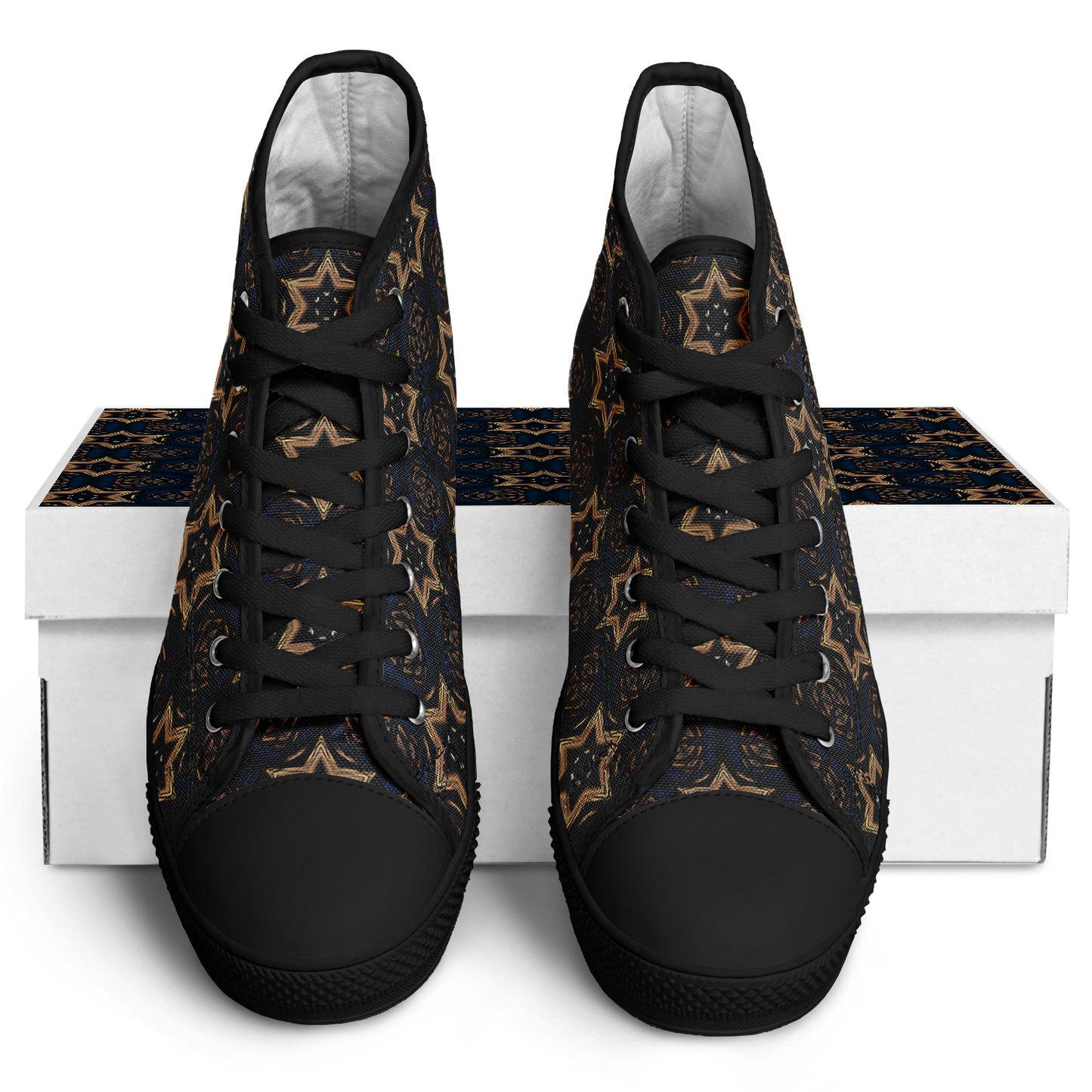 Men's Geometric Floral Pattern in Black & Brown Urban Peak High Top Shoes