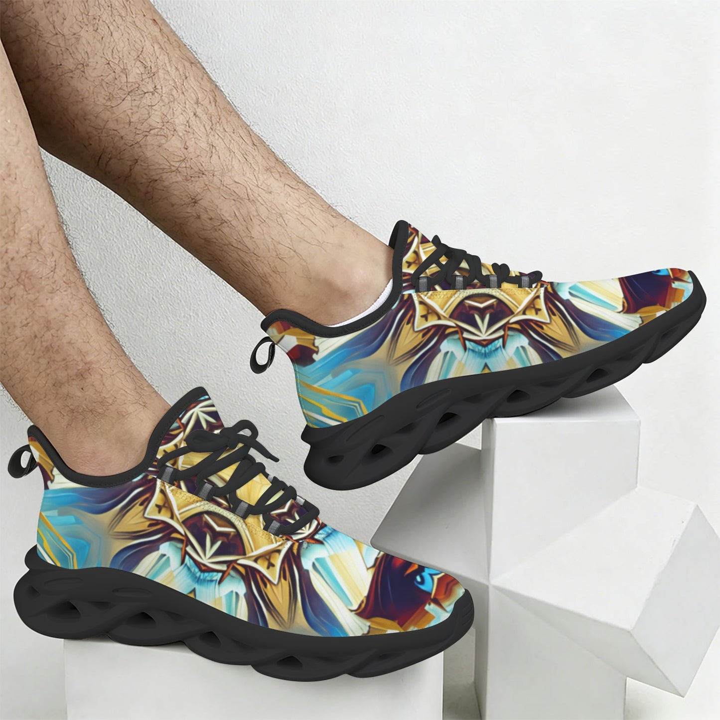Men's Abstract Teal & Gold Pattern All Over Print Men's All Over Print Twisted Sole Sneakers