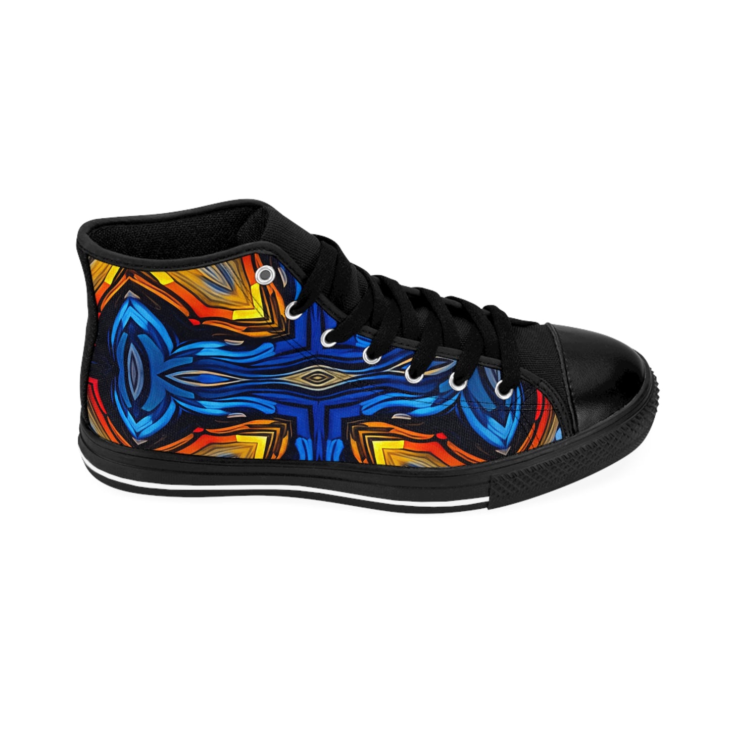 Men's Vibrant Geometric Blue & Orange Pattern All Over Print High-Top Sneakers