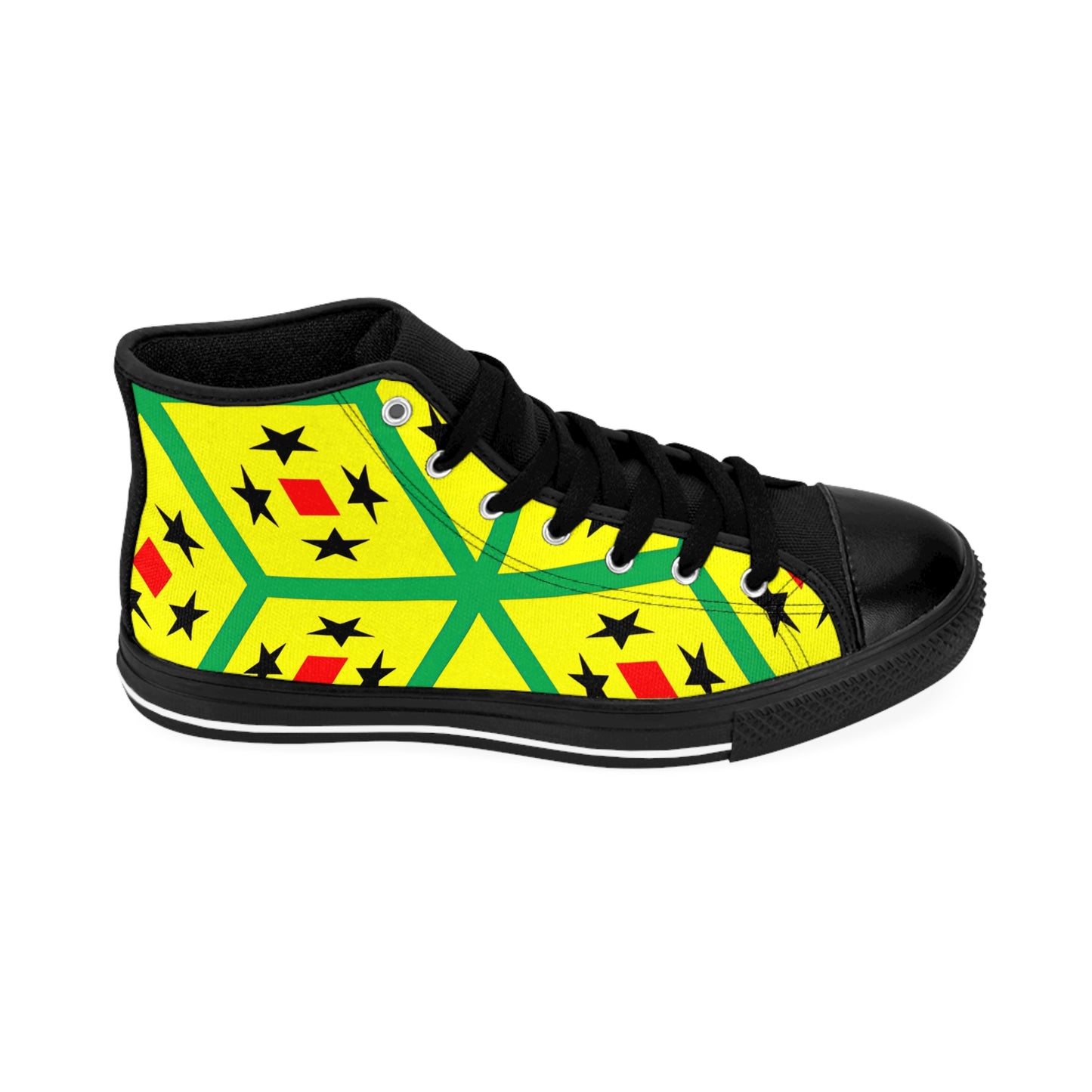 Men's Yellow Geometric Vibrant Star & Diamond Pattern High Top Sneakers