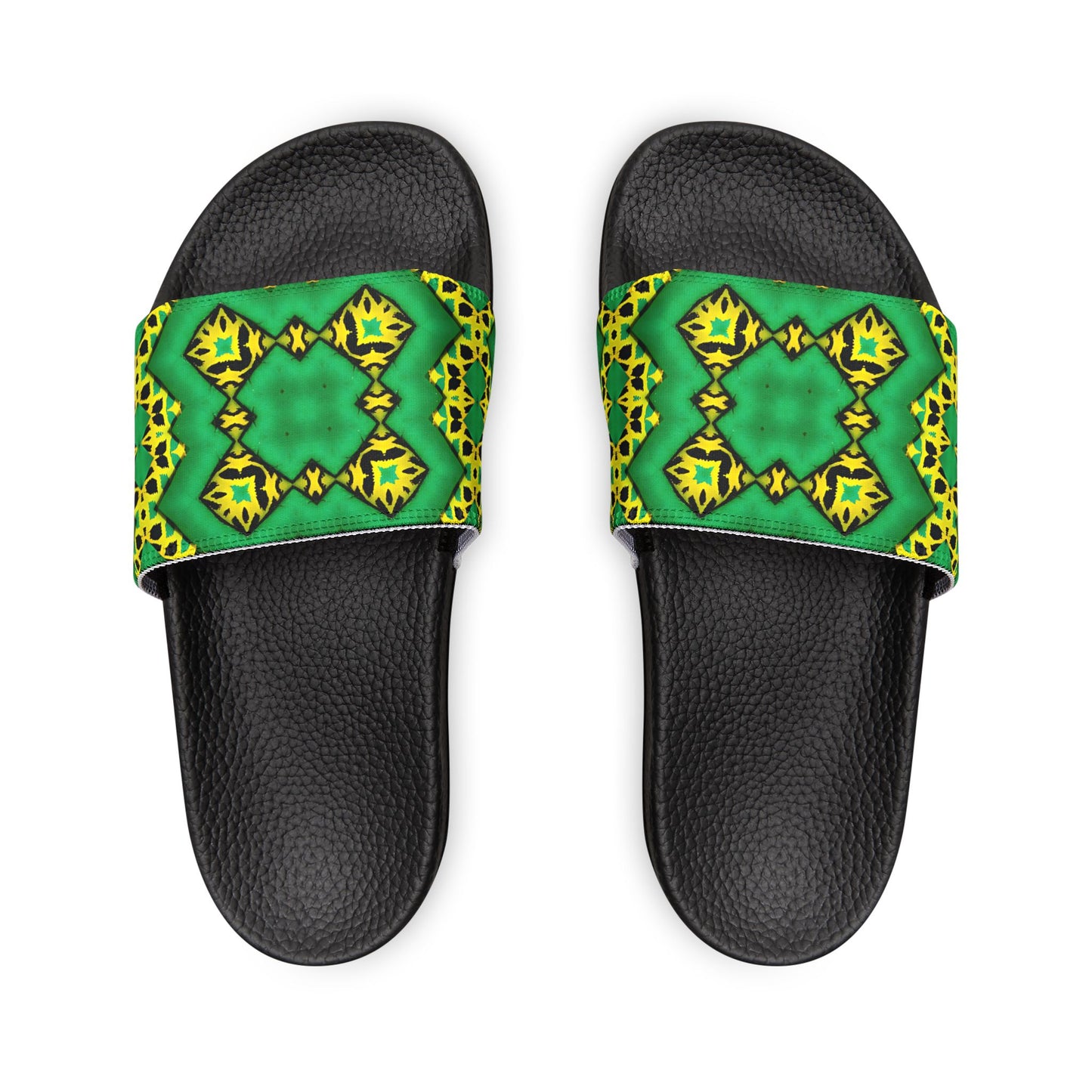 Women's Green & Yellow Kaleidoscope Removable-Strap Pool Slides