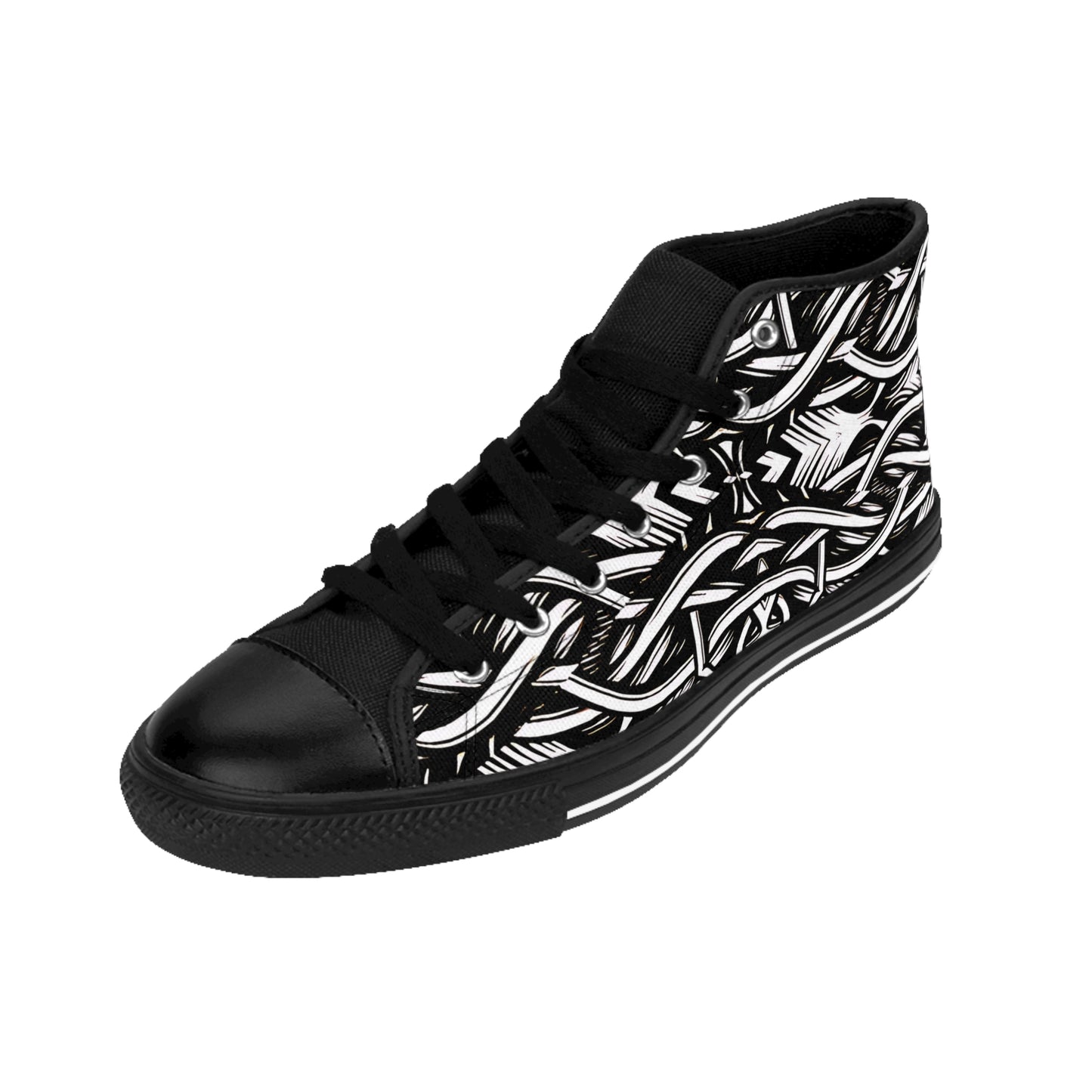 Women’s Black Intricate Silver Chain Tattoo Pattern High-Top Sneakers