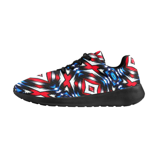 Women's Red White Blue Geometric Pattern All-Over Print Athletic Shoes