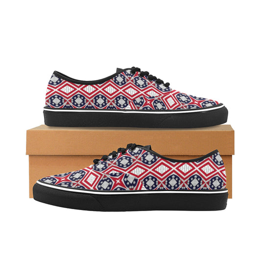 Women's Patriotic Red White Blue Geometric All Over Print Classic Canvas Low Top Shoes.