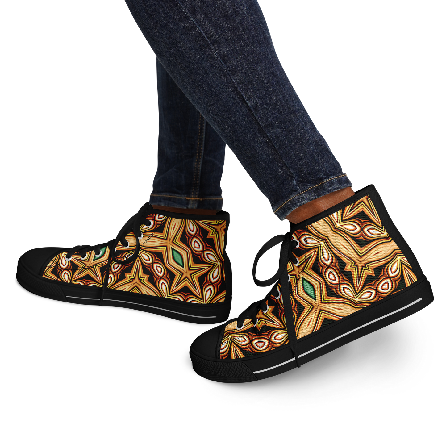 Women's Green & Gold Retro Kaleidoscope Pattern Urban Peak High Top Shoes