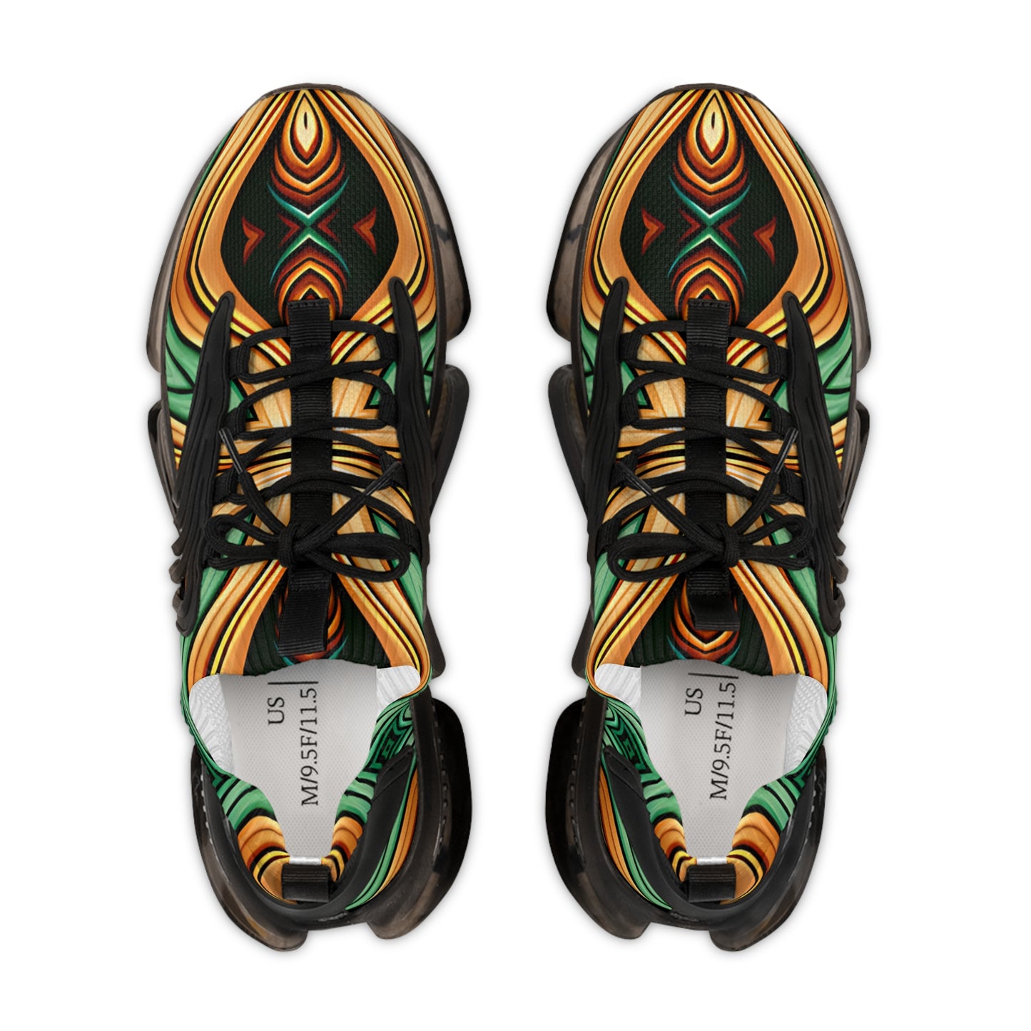 Men's Retro Green & Gold Swirl Athletic Mesh Sneakers