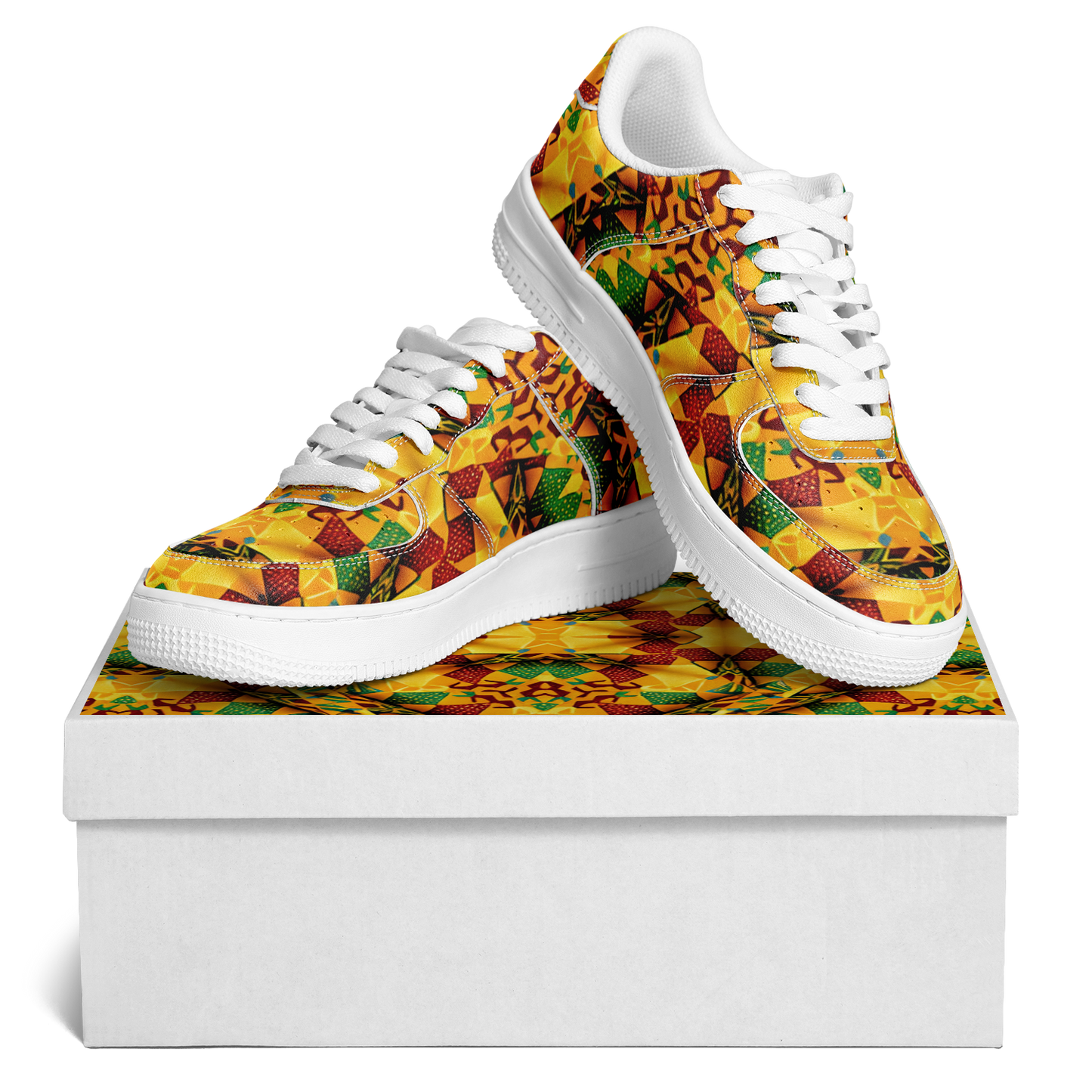 Women's Vibrant Red Yellow & Green African Kente Geometric Pattern All-Over Print Core Low Shoes