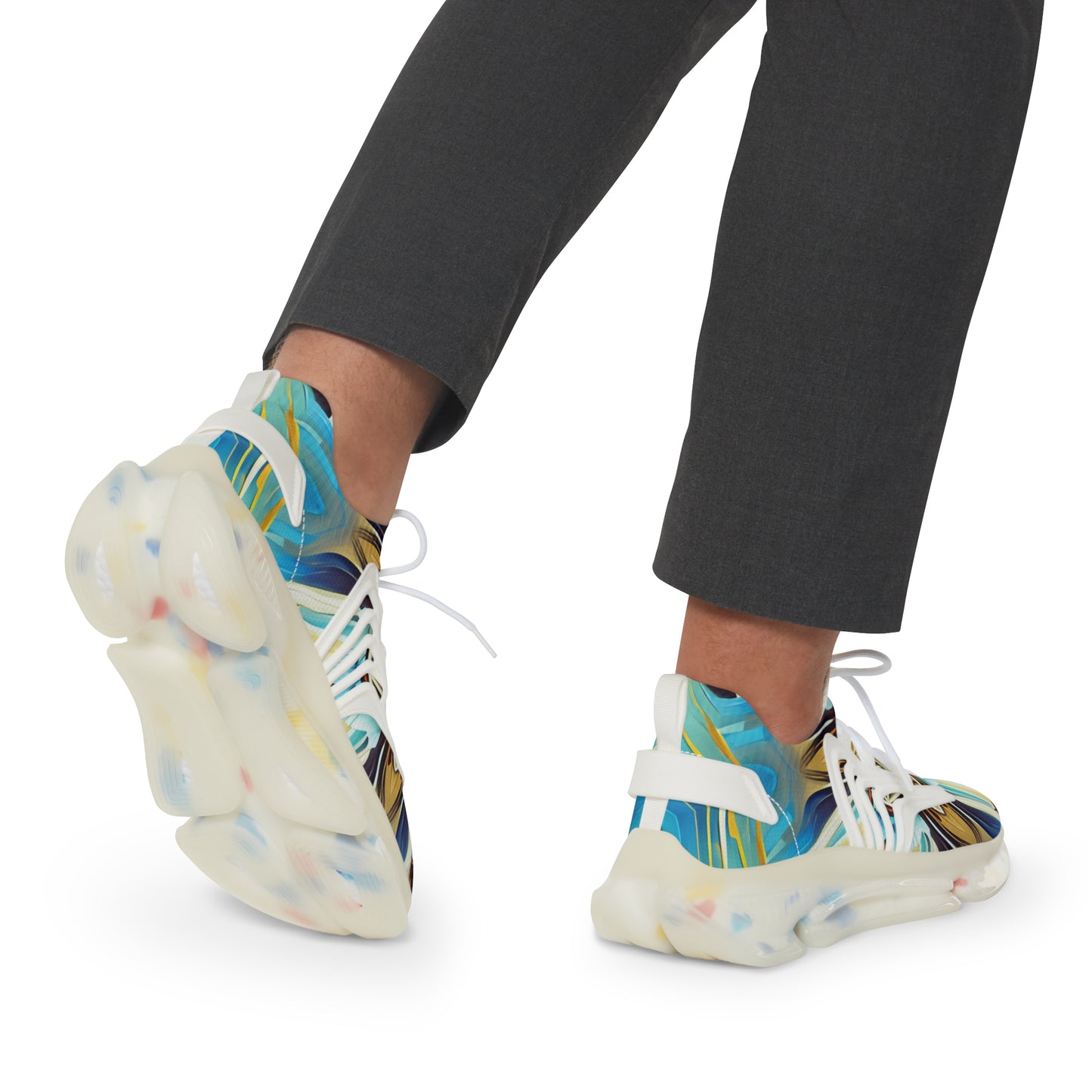 Men's Abstract Ocean Wave All Over Print Mesh Athletic Sneakers