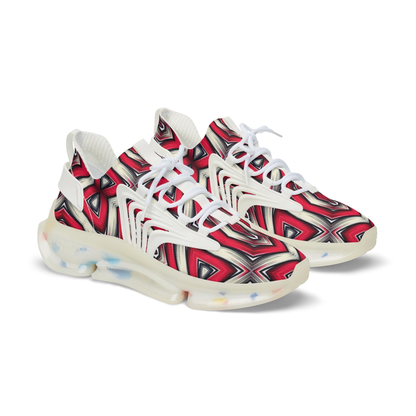 Men's Red Geometric Kaleidoscope Pattern Athletic Mesh Sneakers