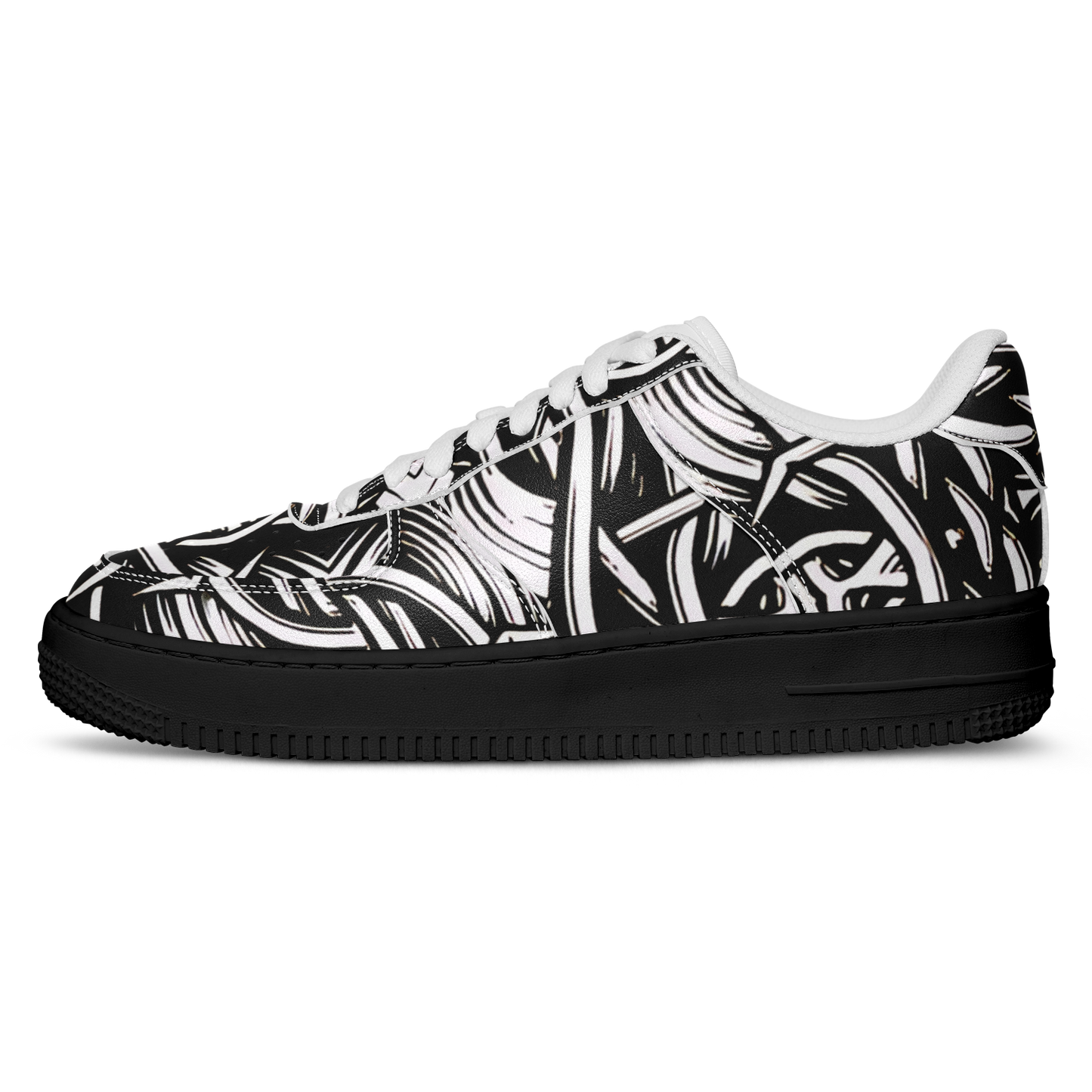 Women’s Black Intricate Silver Chain Tattoo Pattern High Core Low Shoes