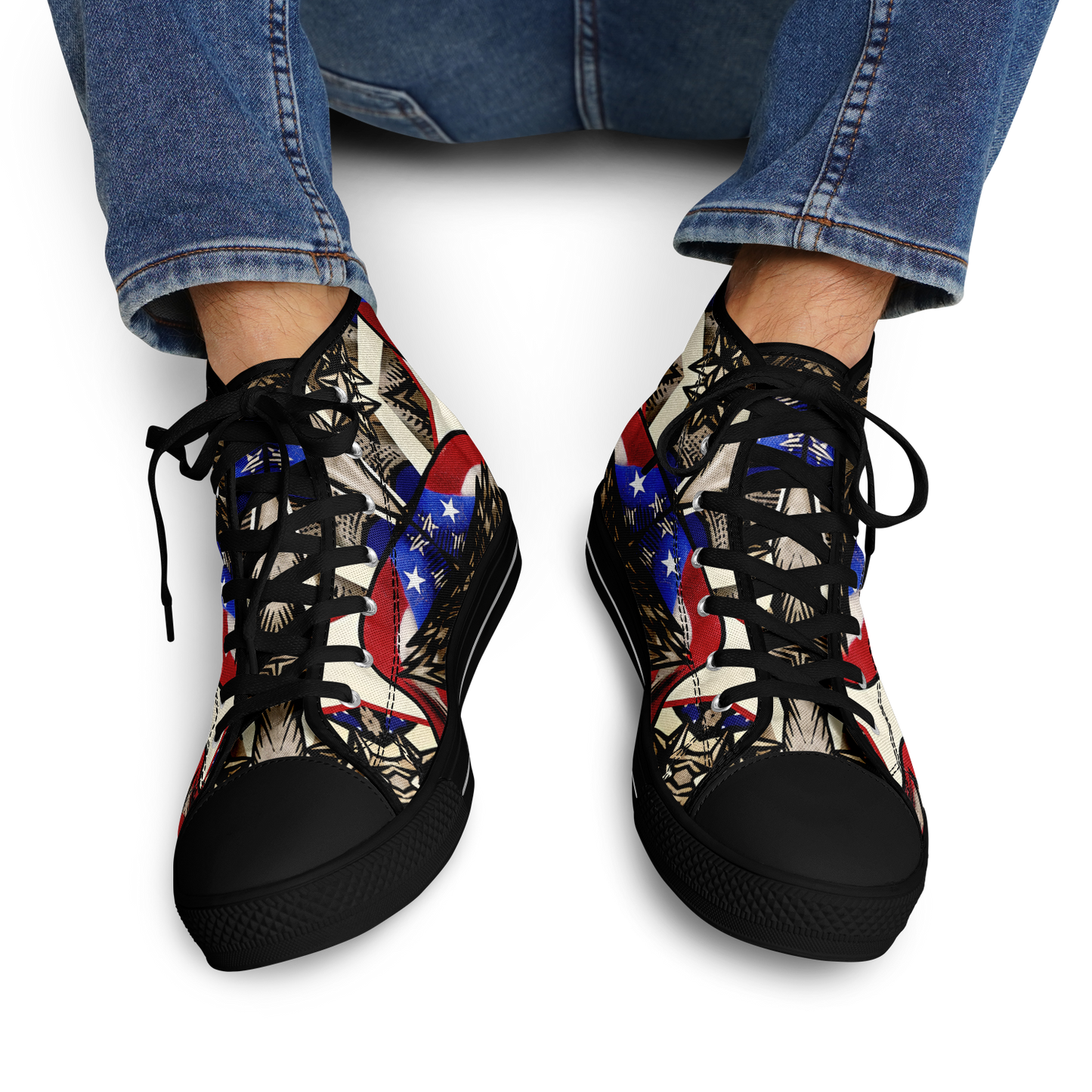 Men's Patriotic Stars & Cross Kaleidoscope Pattern All-Over Print Urban Peak High Top Shoes